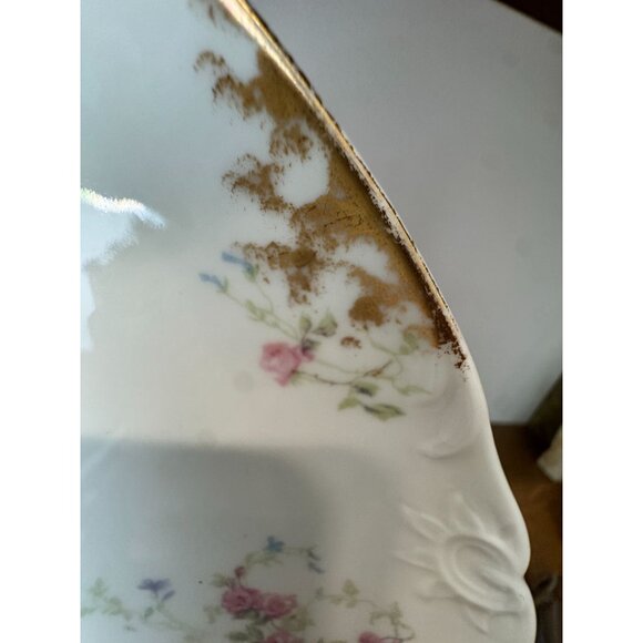 Antique J.P. France Limoges Porcelain Plate With Pink Floral Design & Gold Gilt - Picture 5 of 9
